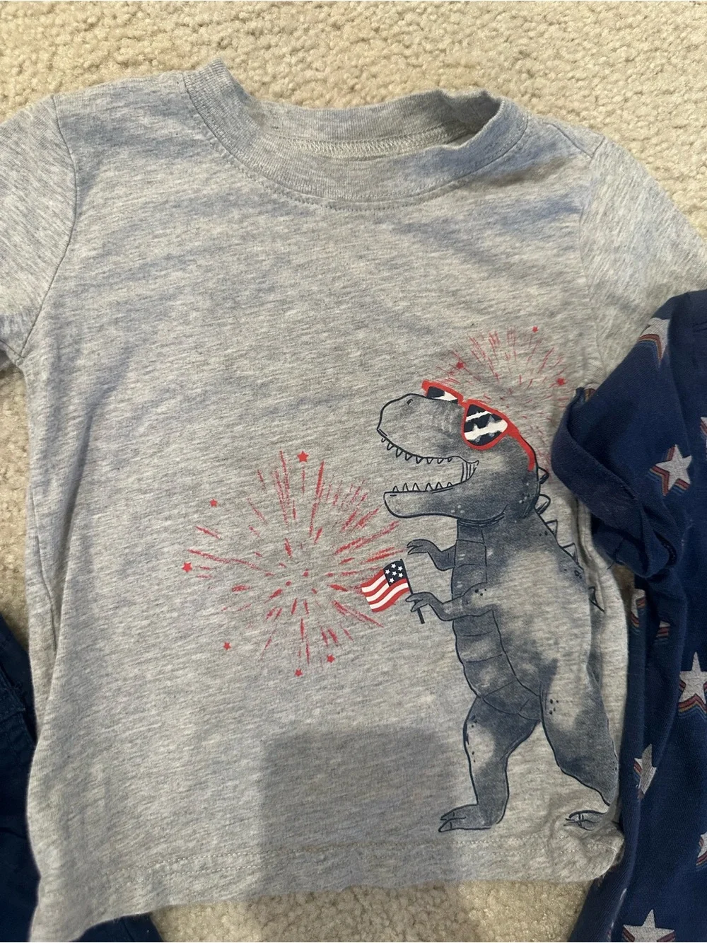 Carter's Navy overalls with Blue and Gray Tees